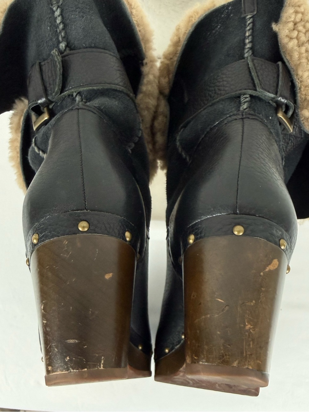 UGG Amoret | Black Leather Shearling Booties | Studded | Women's 8 - Picture 5 of 10